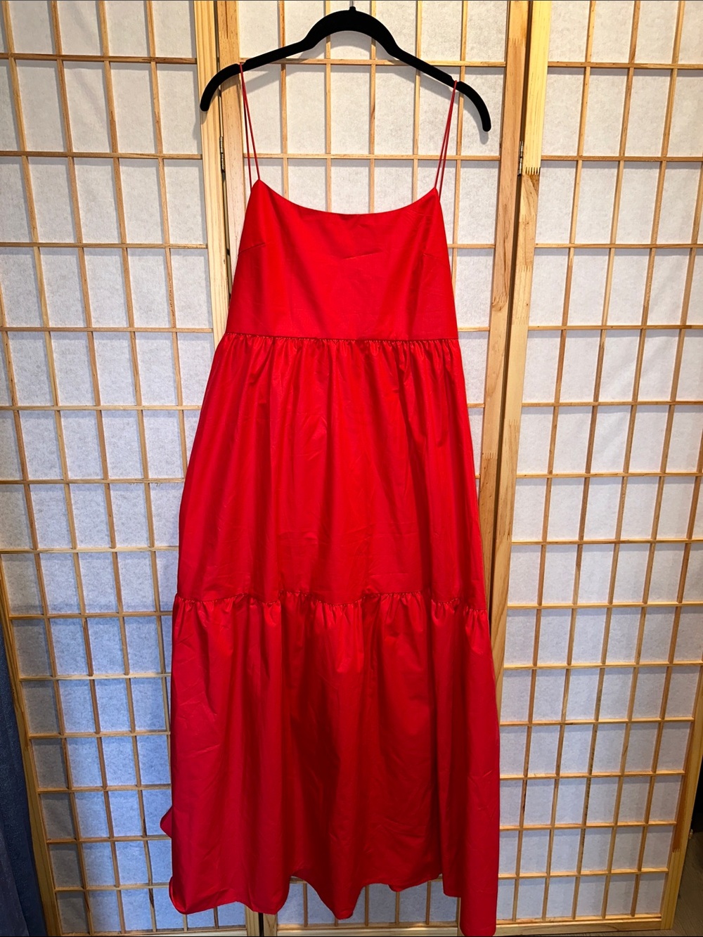 Commense Red Tiered Spaghetti-Strap Maxi Dress